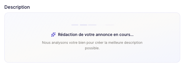 Capture d'écran de la génération automatique de description d'annonce sur Loueo